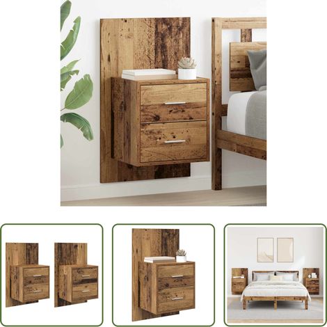 Altholz Nachttisch - Wandmontiertes Nachttischchen 2 pcs Altholz 48,5 x 32,5 x 80 cm (1/5)