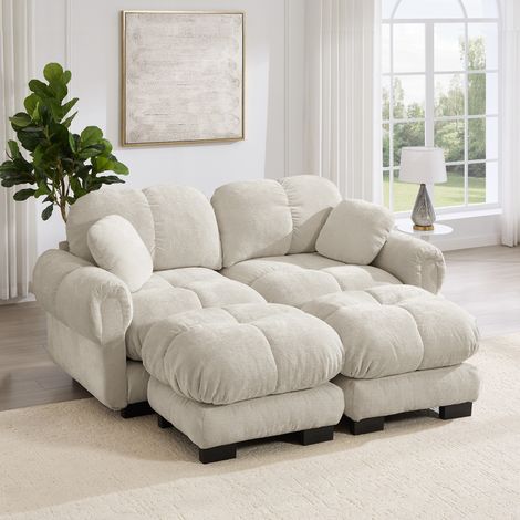 Canapé modulable en U en chenille 2 places couleur kaki clair 190 x 149 x 90 cm (1/5)