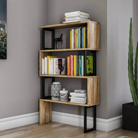 Dmora - Bücherregal Wezen, Büroregal, Mobiler Buchhalter, Bücherbrett, 80x22h128 cm, Nussbaum, mit verstärkter Verpackung (1/4)