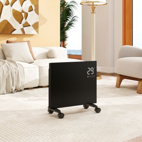 Radiateur électrique AICA NDJ1 1000W WiFi connecté verre noir ultra-fin 70mm mobile mural