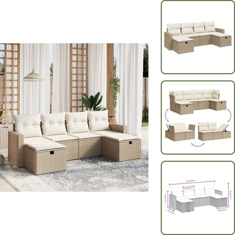Salon de jardin avec coussins 6 pcs beige résine tressée - Ensemble Salon De Jardin - Salon De Jardin Extérieur - Mobilier De Jardin - Fauteuil De Jardin - Table Basse Jardin (1/5)