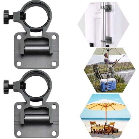 Lot de 2 supports de parasol de balcon Ulisem, support de parasol de pêche en alliage d'aluminium, fixation de parasol de balcon, support de parasol de pêche pliable pour boîte de pêche, chaise de pêc (1/4)
