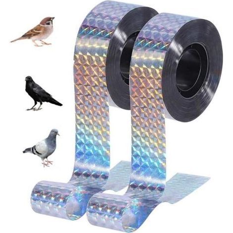 Double-Sided Reflective Bird Tape - 2 Rolls - White - Bird Repellent - 2.4CM x 100M
