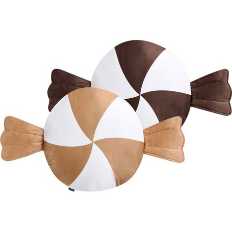Set of 2 Decorative Cushions WHIRL CANDY Fabric 60 x 60 cm Brown/ White Christmas Motif (1/5)