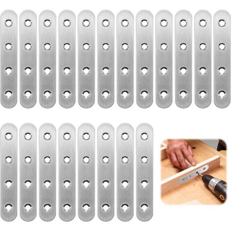 20 Pièces Connecteurs Plats en Acier Inoxydable, 97x16x1.75 mm Plate Supports de Fixation Droits, Fer Plat Perforé,Fixation Droits Plats, Plaques Patte Supports,Pattes D'assemblage en Inox (1/5)