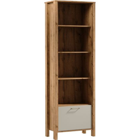 AX LIVING Bücher Regal Iseonia R1K – 66 cm breit, Eiche Wotan/Beige