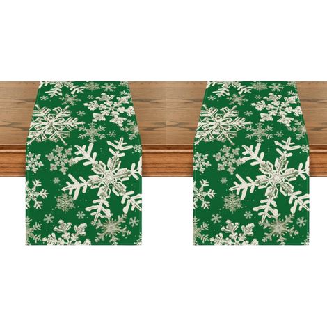 Camino de mesa navideño con copos de nieve verdes, decoración de mesa invernal para fiestas en la cocina y el hogar, 33 x 183 cm (2 piezas) (1/3)