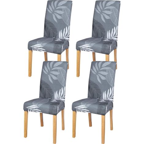 Stuhlhussen 4er Set, bi-elastisch, Laubmuster, waschbar, für Esszimmerstühle (1/5)