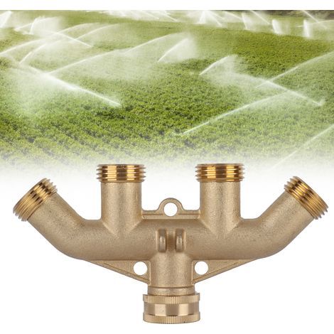 Grifo de jardín de latón de 4 vías G3/4 con válvula de bola, divisor y conector para manguera. (1/5)