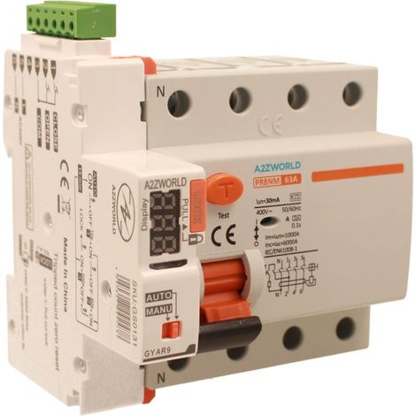 RCCB Interruttore Differenziale Puro Riarmo Automatico, Tipo A 3P+N 5M 6000A 30mA AC 400V IP20 IEC61008-1 PR8NM, Corrente Disponibili 25A 40A 63A  (63A)
