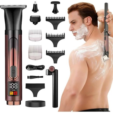 Rückenrasierer für Herren – 4-in-1-Körperrasierer mit ausziehbarem und verstellbarem Griff, Ersatzscherkopf und Reinigungsbürste – Elektrisches Rasier-Set für Rücken und Brust