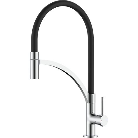 Miscelatore lavello cucina con canna in silicone colore nero Pollini Acqua Design SENSO 3  Cromo