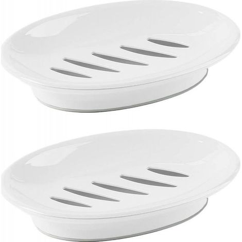 A set of two porte-savons in plastic with rack and door-sponge, easy to clean and to keep to dry, suitable to douches, rooms of bath and kitchen (white) (1/5)