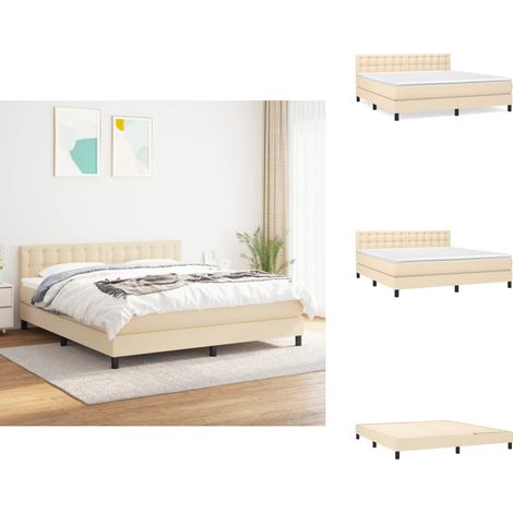 Boxspringbett mit Matratze Creme 160x200 cm Stoff - Boxspringbett - Doppelbett - Cremefarbenes Bett - Bettrahmen - Matratze (1/5)