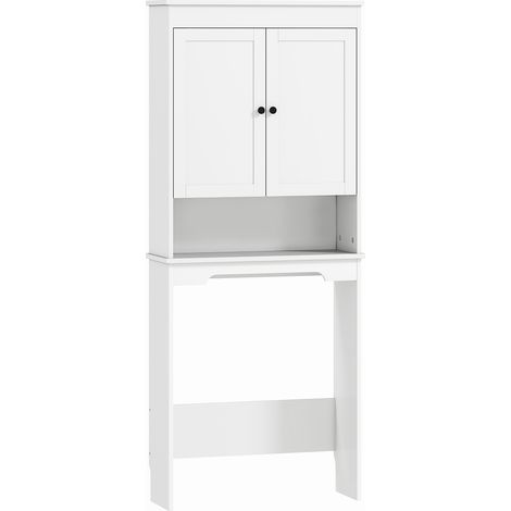 GagaMeuble au-dessus de WC avec 3 etageres fermees et 1 etagere ouverte bois 65x22x161 cm Blanc (1/5)