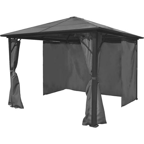 Tonnelle Barnum de Jardin, Pavillon, Pergola, Tente de jardin, avec rideau Anthracite Aluminium 300 x 300 cm OIB7666E (1/5)
