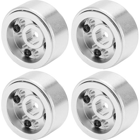 Lot de 4 moyeux de roues RC légers et résistants en alliage d'aluminium, compatibles avec les modèles réduits de voitures télécommandées à l'échelle 1/24 (argent). (1/5)