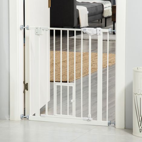 Blanc - Portail pour animaux extra-large monté sous presse avec porte chat, porte à fermeture automatique pour l’escalier, 29-32 pouces (1/5)
