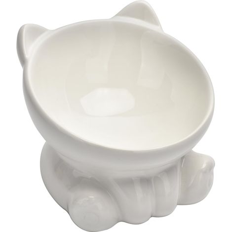 Gamelle surélevée en céramique inclinée anti-vomissement et protège la colonne vertébrale de l'animal de compagnie, gamelles pour chat et chiot, passe au micro-ondes et au lave-vaisselle (blanc)