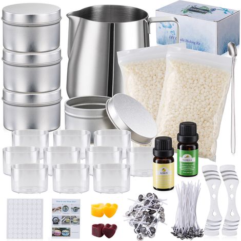 Kit de Fabrication de Bougies en Cire d'Abeilles Naturelle + Ensemble DIY Complet avec Huiles Essentielles, Pots, Supports et Mèches – Aoresac pour Adultes, Enfants et Débutants (4 Boîtes, 10 Pots Pla (1/4)