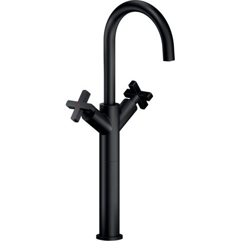 Miscelatore bicomando per lavabo altezza 472 mm nero opaco Nobili Lira LR116228/2BM Piletta clic clac 1"1/4 - Nero velluto (1/3)