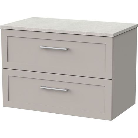 Stonnall Traditional Wall Hung 2 Drawers Vanity Unit with White Sparkle Laminate Worktop, 800mm, Pebble Grey