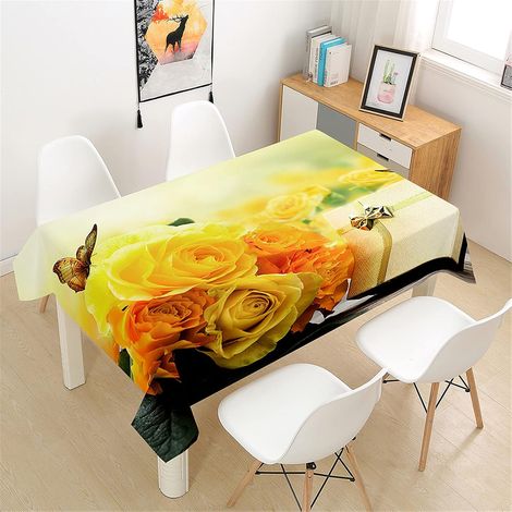 3D Rectangular Tablecloth, Stain-Resistant Waterproof Tablecloth, Rose Print Polyester Fabric Tablecloth for Dining Room/Garden/Outdoor/Birthday (Sunlight Pink, 60x60cm) (1/5)