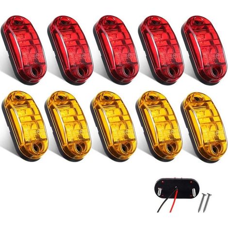 10 Pcs 2.5 Inch LED Trail Lights 2 Diode Waterproof LED Trail Side Marker Ovale Signal Running Lights for Truck Boat Rv(Amber, Red) (1/5)
