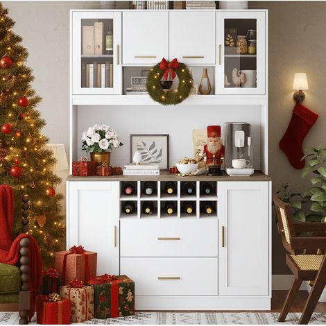 buffet enfilade 120 cm avec LED et prises Blanc HAVRYA (1/5)
