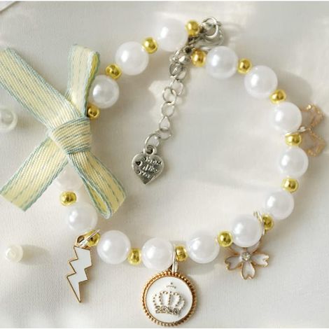 Collier pendentif perle blanc pour chien et chat, accessoire de mode élégant, bijou décoratif pour animal de compagnie (1/5)