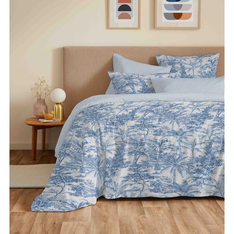 Pack complet housse de couette réversible "Vanessa" 6 pièces pour lit 160 x 200 Adama Azur