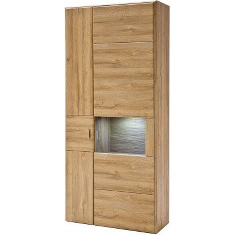 Vitrine coloris chêne Grandson - Longueur 94 x Hauteur 208 x Profondeur 39 cm -PEGANE- (1/2)