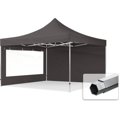 4x4m Pop Up Gazebo PROFESSIONAL Aluminium 40 mm, incl. Sidewalls with Panorama Windows, dark grey High Performance Polyester approx. 400g/m²