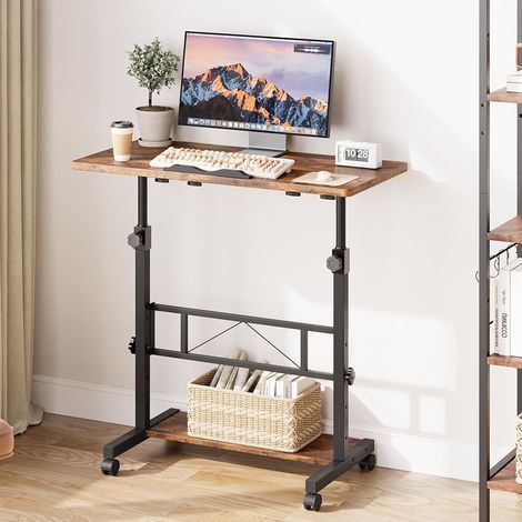 Dripex Bureau debout 80x40 cm, Bureau à hauteur réglable (65–98 cm), Bureau informatique mobile sur roulettes avec plateau inclinable, Bureau assis-debout pour la maison et le bureau, Marron Vintage (1/5)