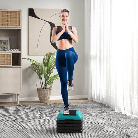 Fitness-Stepper, rutschfest, höhenverstellbar 10/15/20/25/30 cm, Belastbarkeit 150 kg, blau