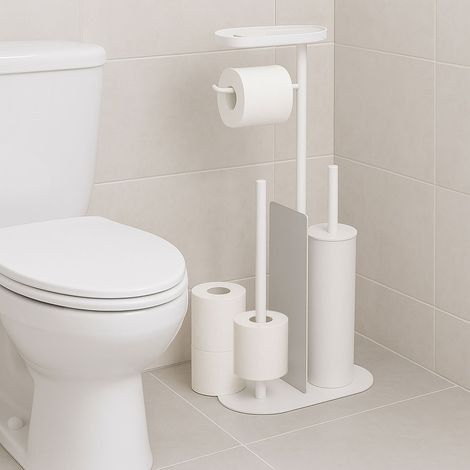 Toilettenpapierhalter aus metall mit burste und ablage
