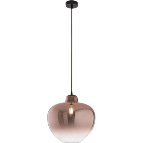 Suspension Bowl En Verre Couleur Cuivre, Douille E27 Max 60W, Monture Noir Mat Et Câble En Tissu Noir Élégant - Perenz Illumine Votre Intérieur. (1/2)