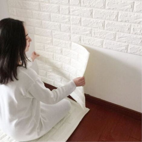 Panneau Adhésif De Décoration Murale Effet Pierre 3d 70 X 60 Cm Blanc (1/4)