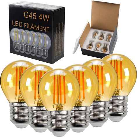 GROOFOO 6-Pack Led Ampoule G45 2700K Globe Blanc Chaud Led Filament Ampoule E27 220 / 240V Edison Ampoule Lustre Ampoule 4Watt -B