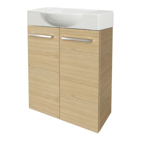 Fackelmann B. STYLE SBC Gäste-WC Set 2 Teile – Waschtischunterschrank in Holz Braun mit Waschbecken aus Keramik – Waschbeckenunterschrank schmal – 2 Türen – Hahnloch links – 55 cm breit"-"90111145 (1/5)