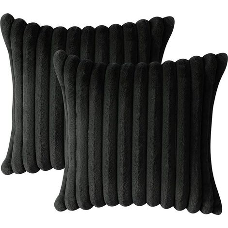 Lot de 2 - Taies d'oreiller Artificielle Douce Fourrure Housse de Coussin Décoration pour Chambre Lit Voiture De La Maison Canapé (40x40cm, Noir Core not included) (1/5)