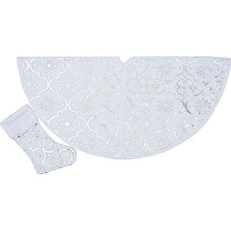 Jupe Pour Arbre De Noël - 122 Cm - Motif Flocon De Neige Doré - Blanc - Pour Arbres De 150 À 210 Cm - 1 Pièce (1/5)