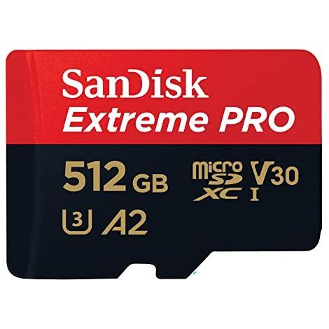 Carte mémoire microSDXC 512 Go – UHS-I A2 V30 U3 200 Mo/s – Adaptateur RescuePRO Deluxe inclus – Accessoire de stockage vidéo