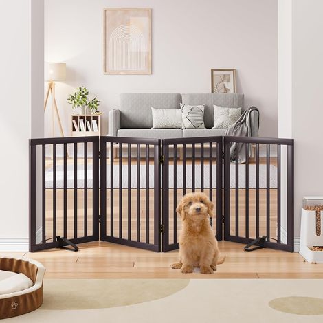 Barrière pour Chiens et Portes Temporaires pour Animaux Domestiques à l'Intérieur pour Portes et Escaliers 60 cm (H) - 4 Panneaux avec 2 Supports en Métal Réglables - Clôture de Sécurité (1/5)