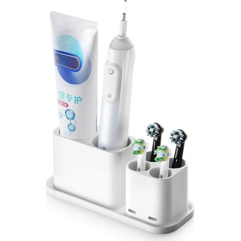 Support pour Brosse à Dents Electrique, Porte-Dentifrice pour Brosse à Dents avec 4 Emplacements pour Brosses, Porte Brosse à Dents en Plastique pour Salle de Bain, Blanc (1/5)
