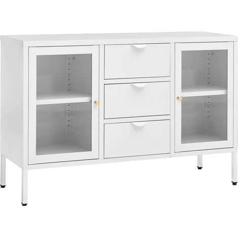 Buffet Lapona 105cm – Acier et verre trempé-Blanc (1/5)
