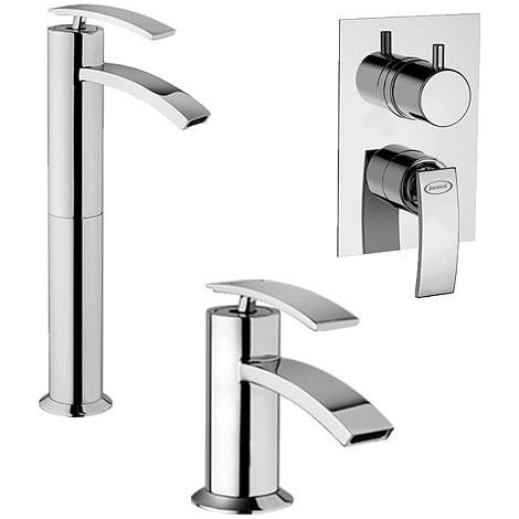 Set Rubinetti Jacuzzi per lavabo alto e bidet senza scarico e doccia incasso con deviatore serie Ray cromato (1/5)