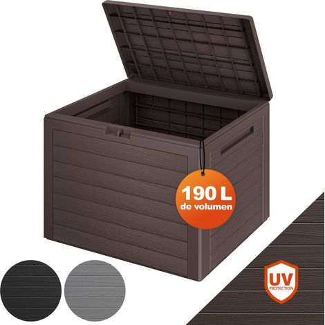 Deuba Cofre de Cojines Lille 190L Arcón Plástico Optica Madera Baúl de Almacenaje Exterior Baúles Grandes Jardín  Marrón