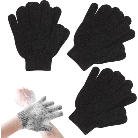 Peeling-Handschuhe, Bade- und Körperpeeling-Handschuhe, Bambus-Duschhandschuhe, entfernt eingewachsene Haare und abgestorbene Haut, für Dusche, Spa (3Black) (1/5)