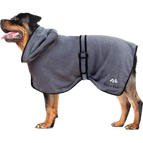 Peignoir pour chien en microfibre – Peignoir pour grand chien absorbant pour séchage après baignade, bain ou sortie sous la pluie (L Gris) (1/5)